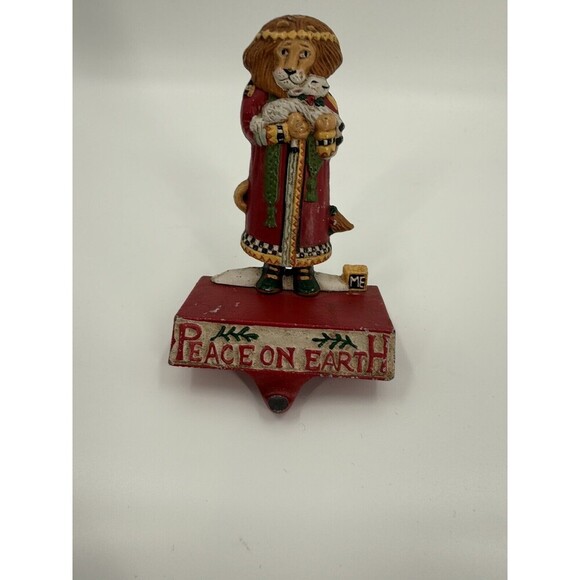 VINTAGE Lion & Lamb Cast Iron Stocking Hanger Mary Engelbreit Cannon Midwest - Picture 1 of 7
